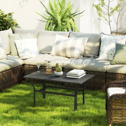 Outdoor Side Table, Slatted Tabletop, Metal Patio Coffee Table, Black Patio Side Tables at Gallery Canada