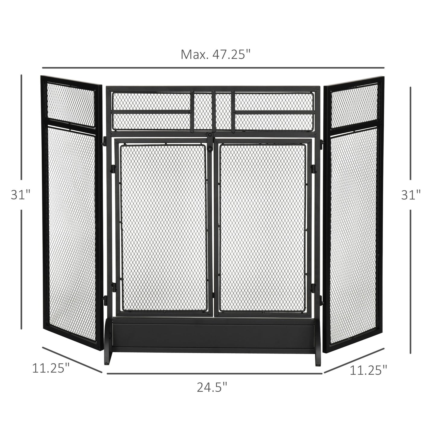 3-Panel Steel Mesh Fireplace Screen, Decorative Fire Spark Guard Cover with Double Doors, 47x31in, Black at Gallery Canada