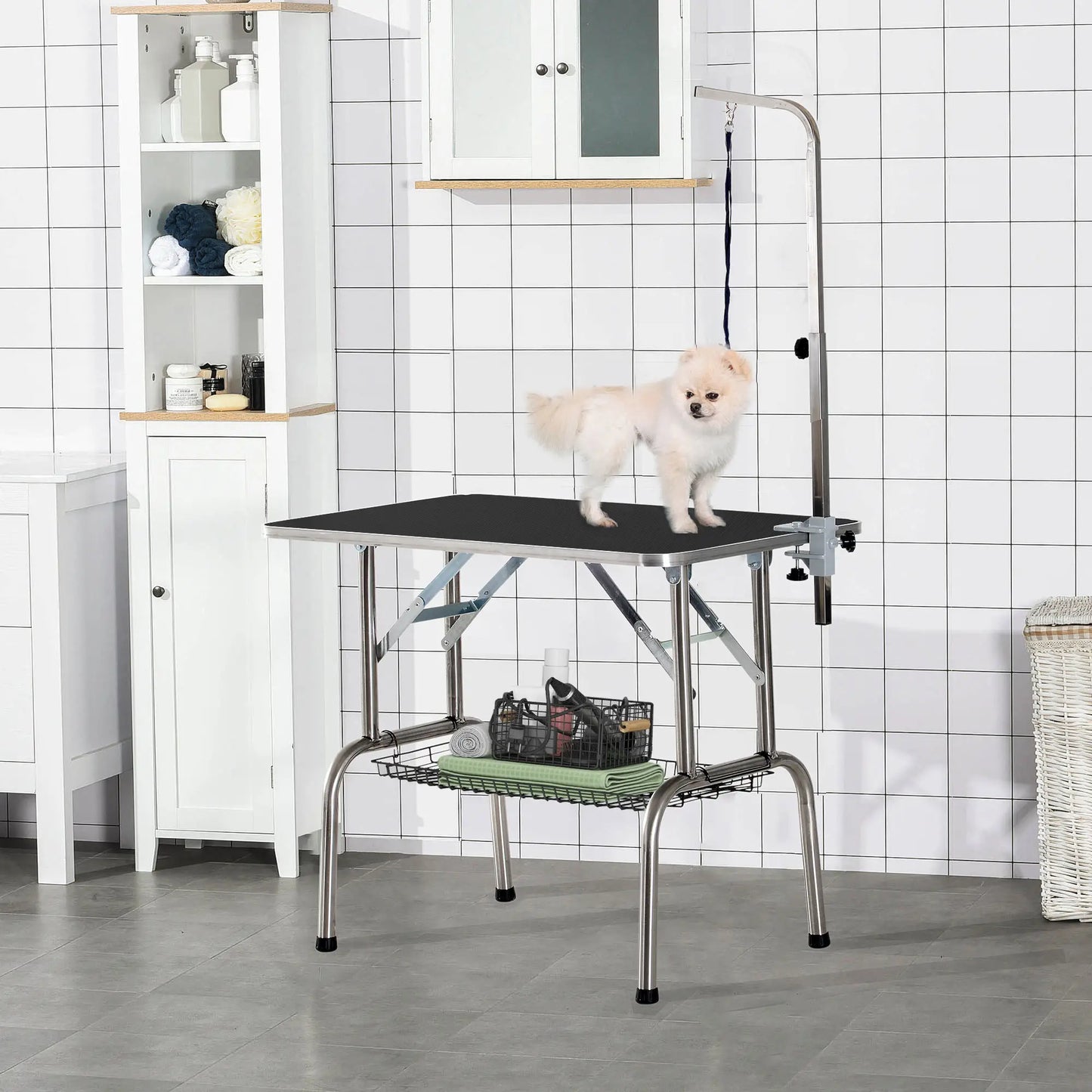 36-Inch Dog Grooming Table, Stainless Steel, Adjustable Arm, Basket Dog Grooming Tables at Gallery Canada