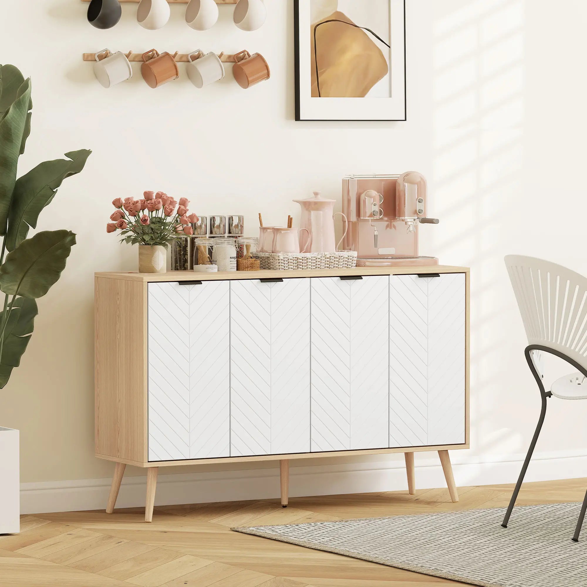 Modern Sideboard, Dining Cabinet with Adjustable Shelves, Natural Bar Cabinets at Gallery Canada