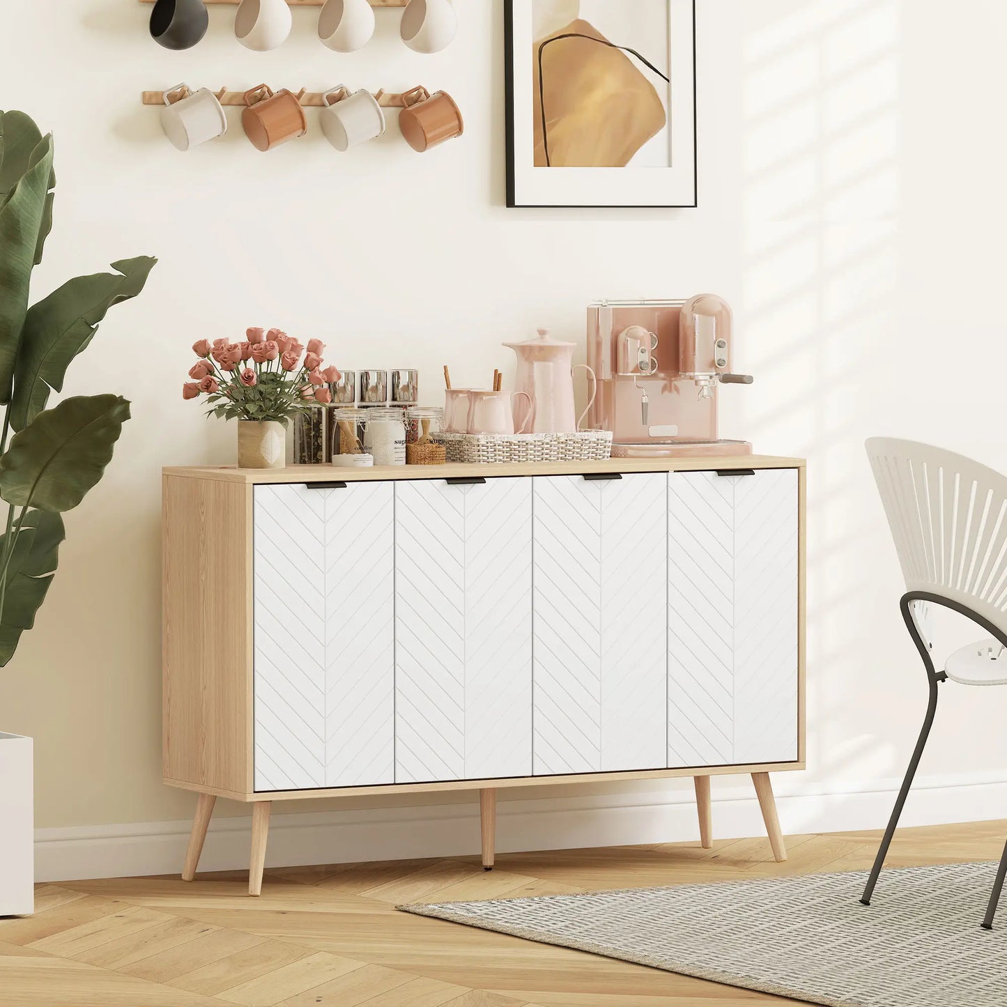 Modern Sideboard, Dining Cabinet with Adjustable Shelves, Natural Bar Cabinets at Gallery Canada