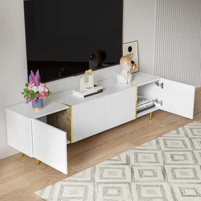 Modern TV Stand, 4 Doors, Soft-Close Hinges, 67" L x 13.5" W x 18" H, White TV Stands at Gallery Canada