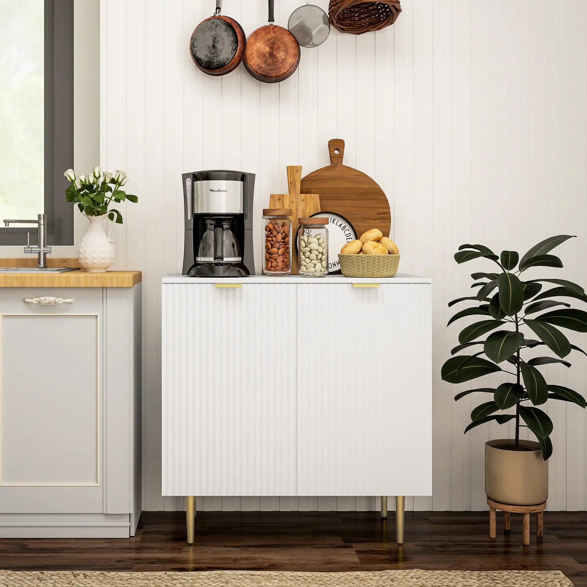 Modern Kitchen Storage Cabinet, Adjustable Shelves, Metal Legs, White Bar Cabinets at Gallery Canada