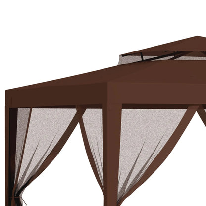 10' x 10' Outdoor Canopy Tent, Mesh Netting, Double Tier Roof, Brown Gazebos at Gallery Canada