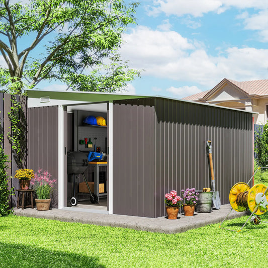 11' x 9' Steel Garden Storage Shed, Outdoor Metal Tool House, Grey Sheds Grey at Gallery Canada