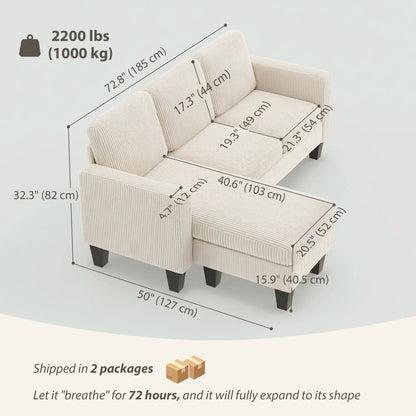 L Shaped Sectional Sofa, With Chaise Or Ottoman, Cream White 3-Seater Sofas at Gallery Canada