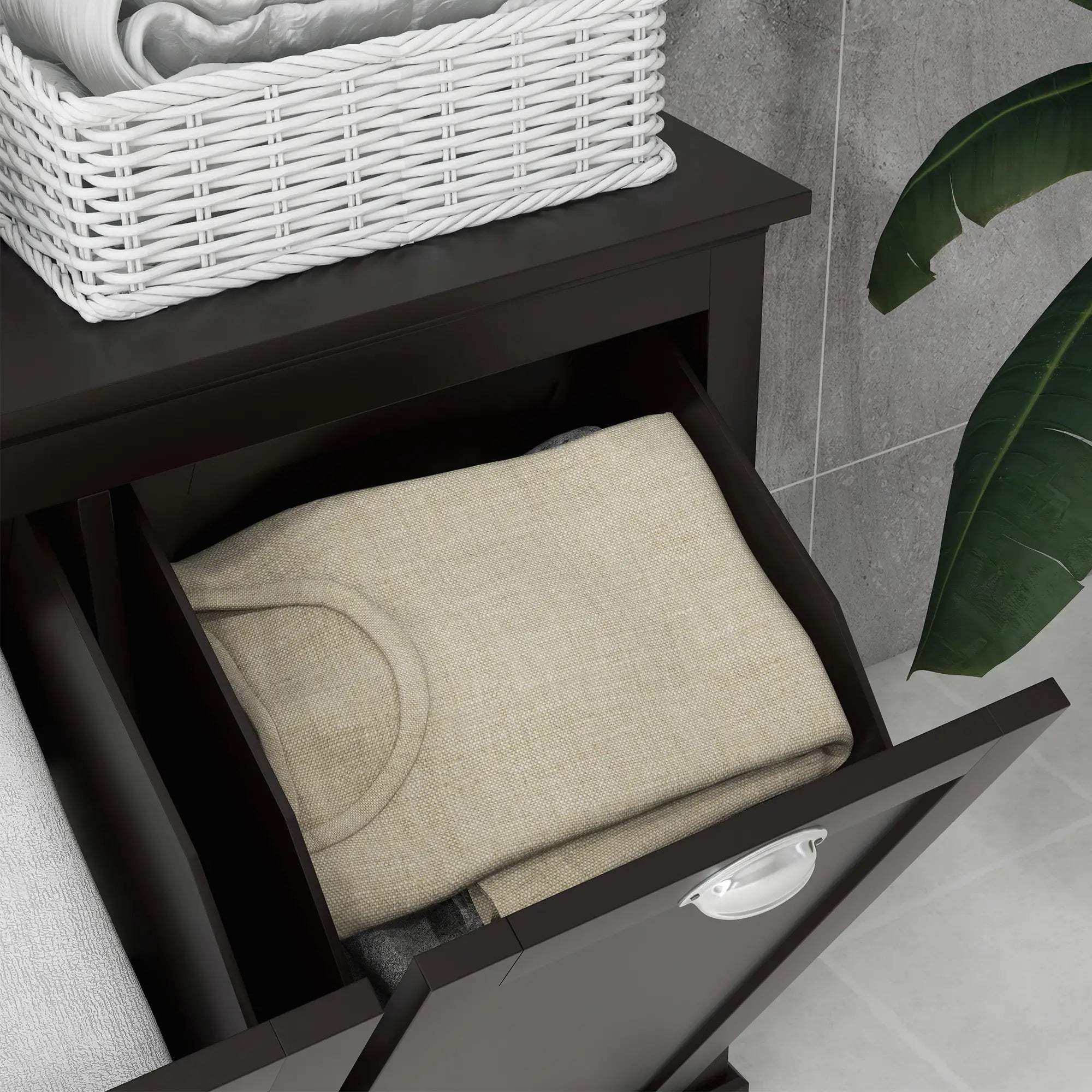 Tilt-Out Laundry Cabinet, Bathroom Organizer with Two-Compartment Hamper, Black Bathroom Cabinets at Gallery Canada