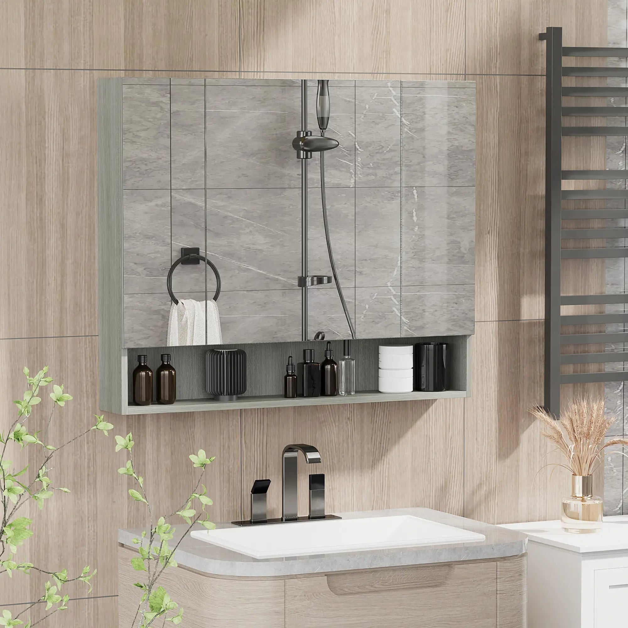 Wall Mounted Bathroom Medicine Cabinet, Adjustable Shelves, Grey Mirror Medicine Cabinets at Gallery Canada