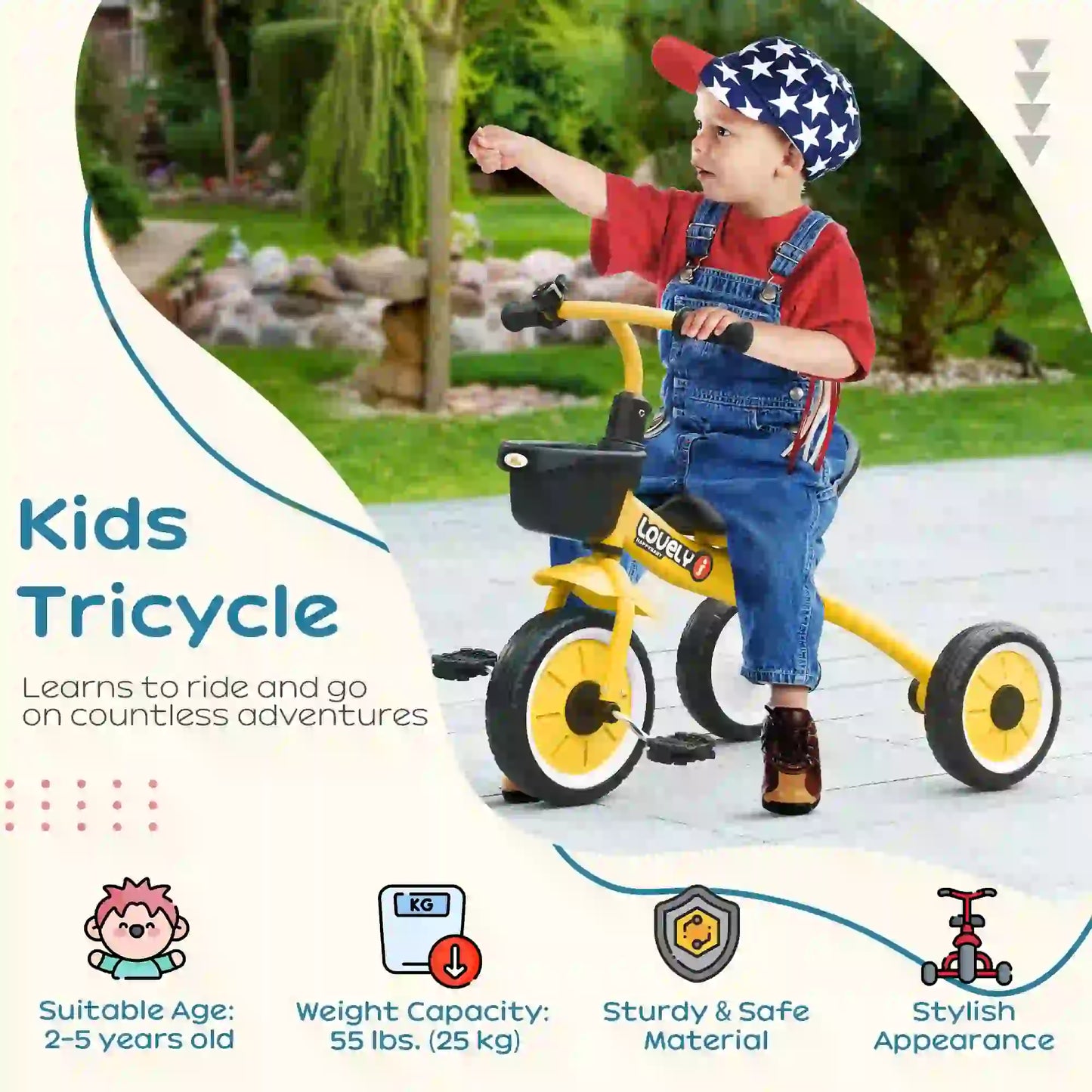 Toddler Tricycle for 2-5 Year Olds, Adjustable Seat, Basket, Bell, Yellow Tricycles for Kids at Gallery Canada