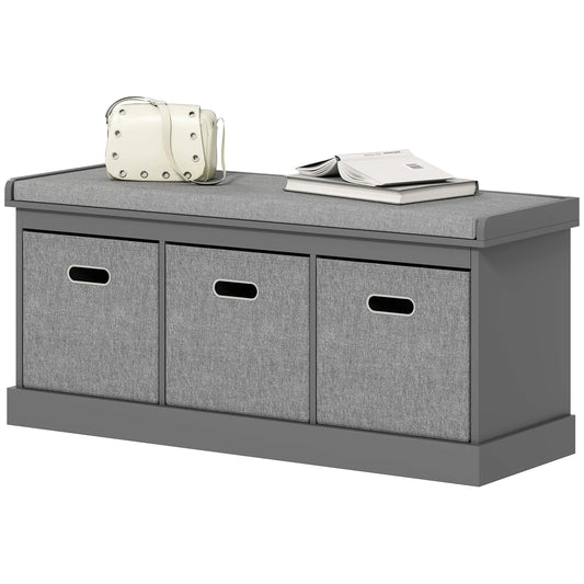 Shoe Storage Bench with Seat, 3 Fabric Drawers, Grey Shoe Storage Cabinets & Racks Grey at Gallery Canada