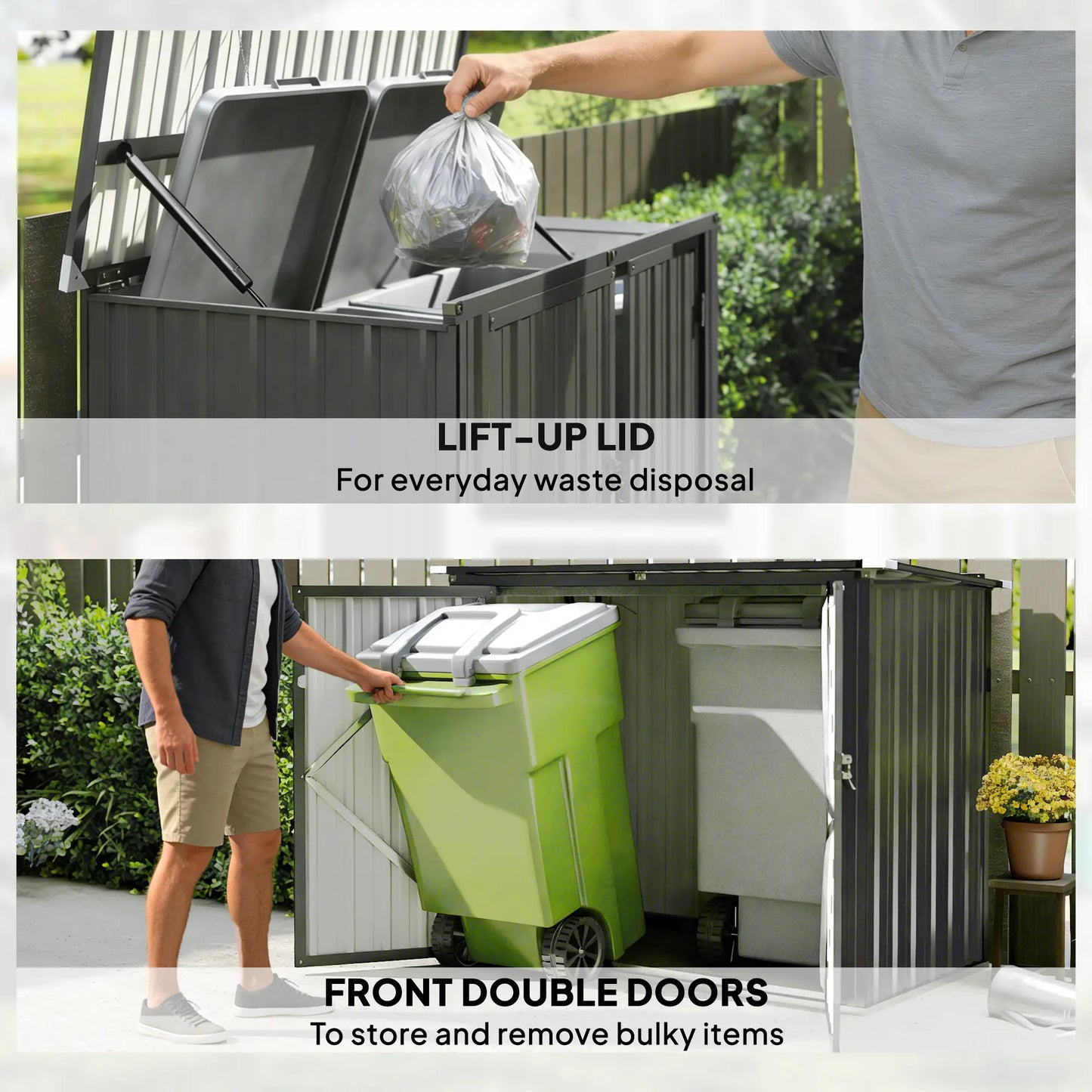 Lockable Galvanized Steel Garbage Bin Shed, Outdoor Storage, Lift-Up Lid Sheds at Gallery Canada