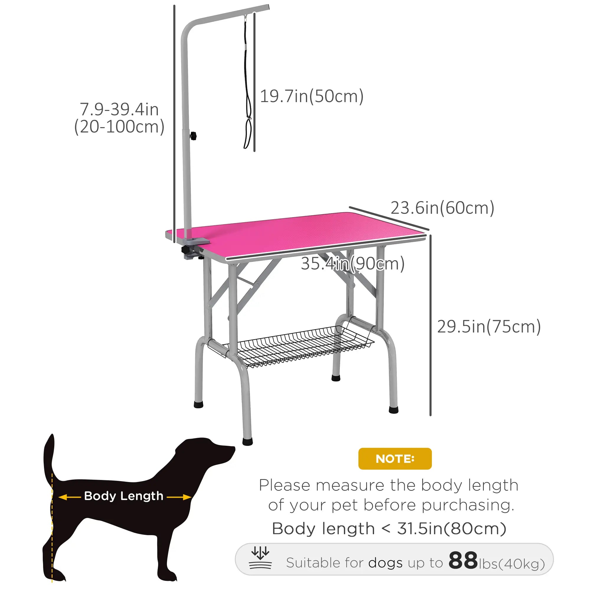 Foldable Dog Grooming Table, Height Adjustable Arm, Storage Shelf, Pink Dog Grooming Tables at Gallery Canada