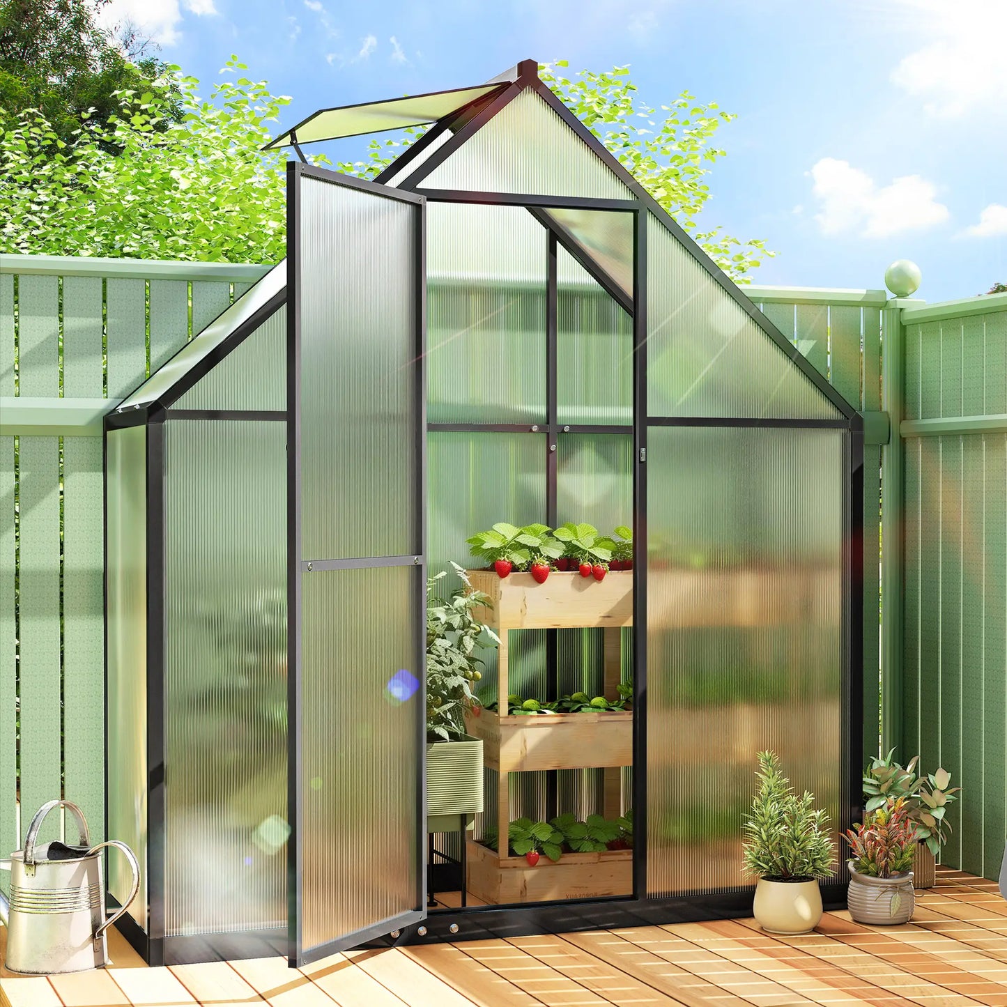 Polycarbonate Greenhouse, 5.5 x 6.5ft, Walk-In With Swing Door, Black Walk In Greenhouses at Gallery Canada