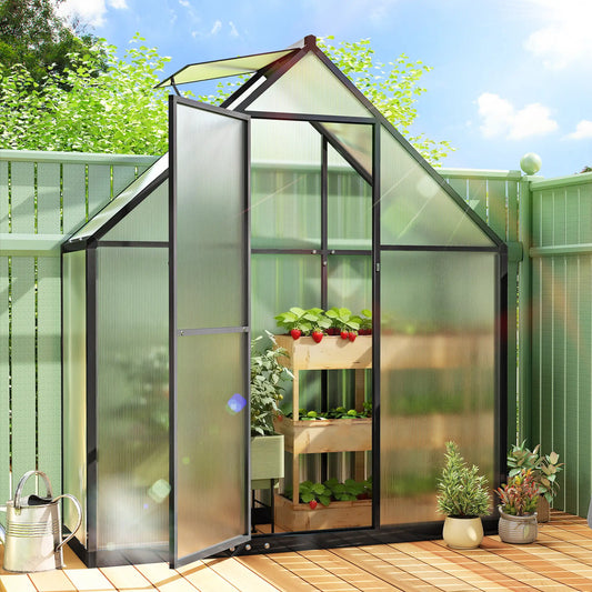 Polycarbonate Greenhouse, 5.5 x 6.5ft, Walk-In With Swing Door, Black Walk In Greenhouses Black, Clear at Gallery Canada