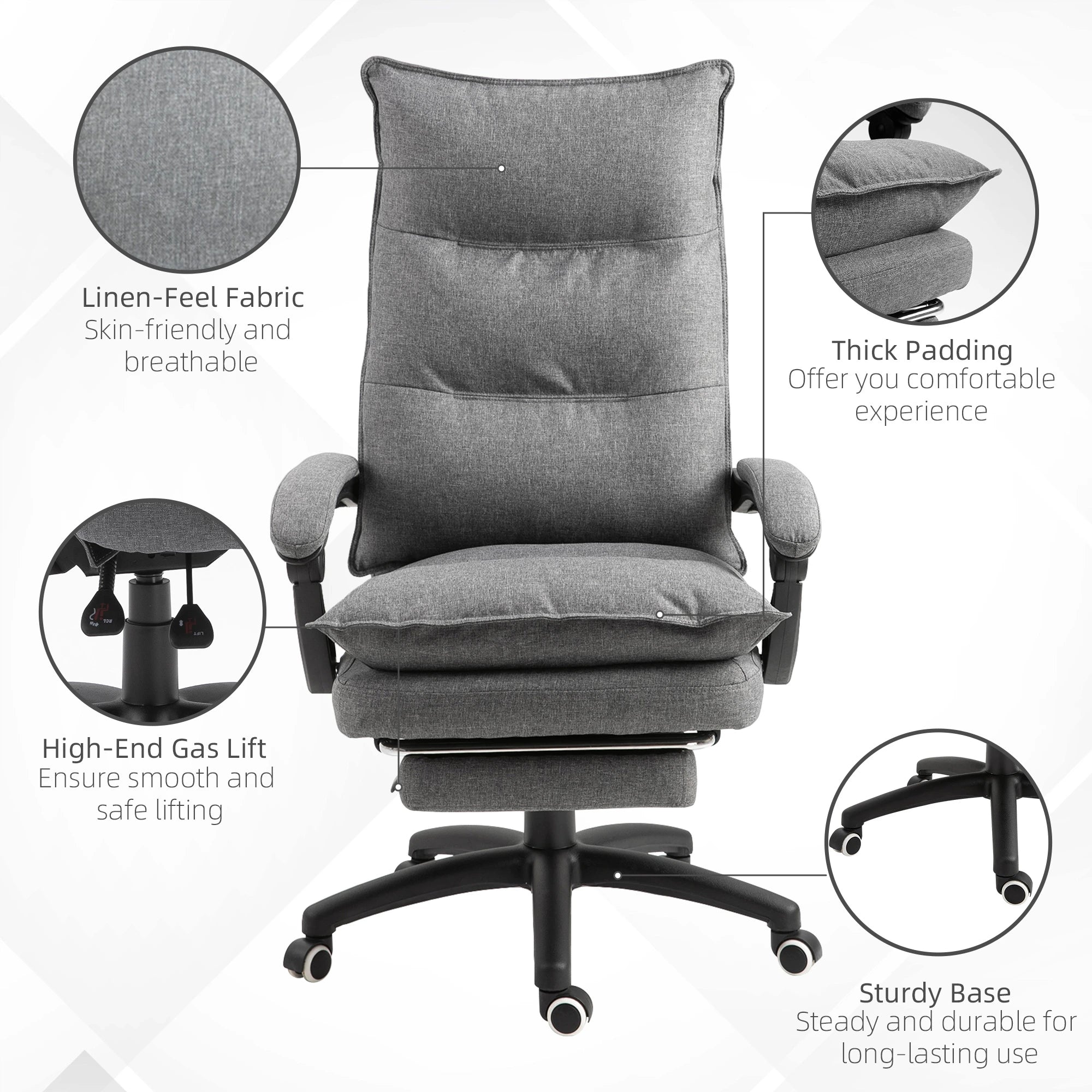 Adjustable Height Office Chair, 360° Swivel, Retractable Footrest, Grey Executive & Manager Chairs at Gallery Canada