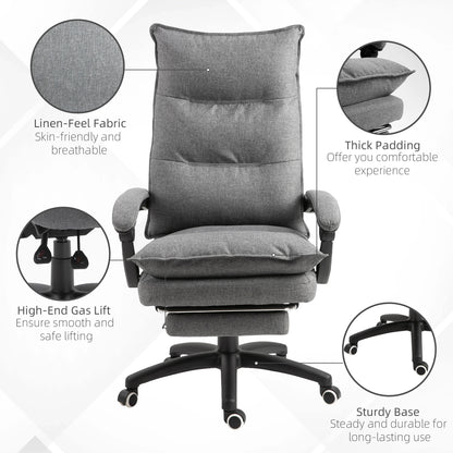 Adjustable Height Office Chair, 360° Swivel, Retractable Footrest, Grey Executive & Manager Chairs at Gallery Canada
