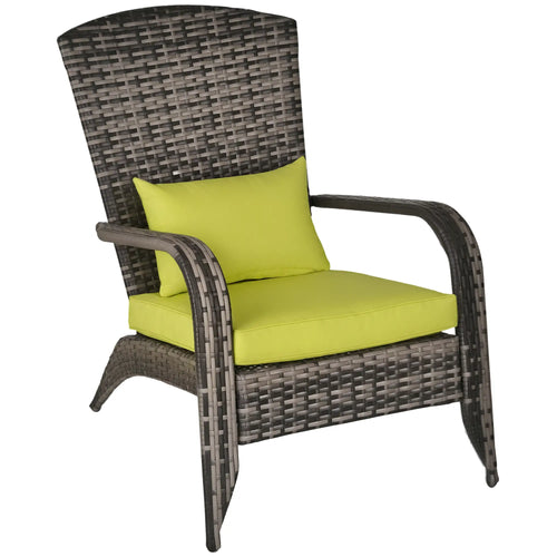 Patio Wicker Adirondack Chair, Outdoor PE Rattan, w/ Cushions, Green