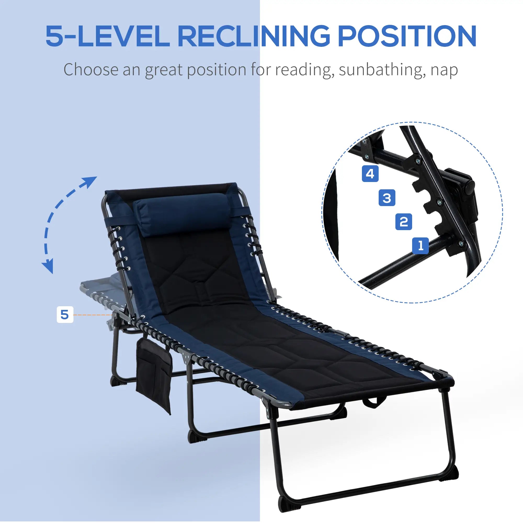 Folding Chaise Lounge, 5-Level Reclining, Outdoor Tanning Chair, Blue Lounger Chairs at Gallery Canada