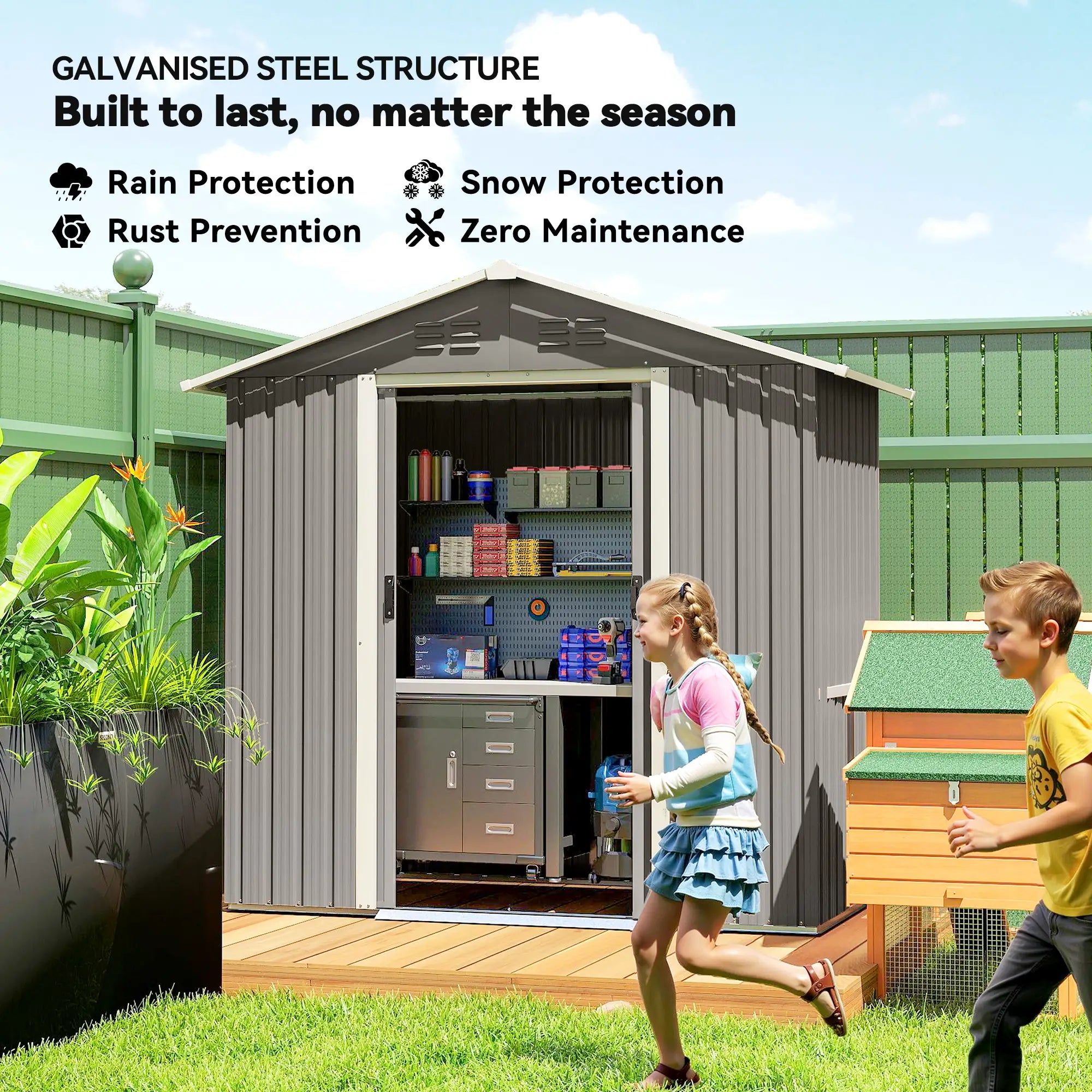 6.5x3.5ft Metal Garden Storage Shed, Double Sliding Doors, Light Grey Sheds at Gallery Canada