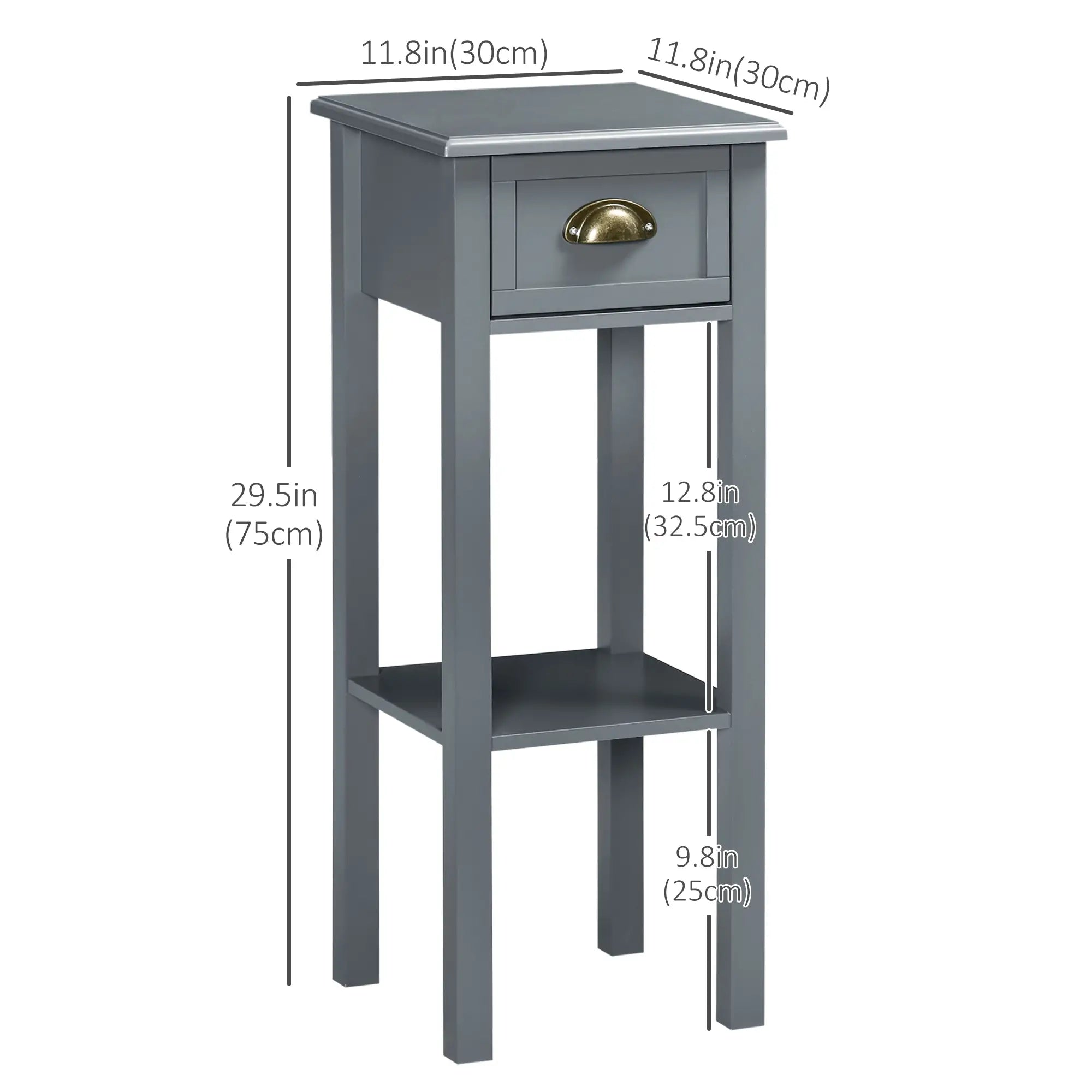 Narrow Side Table Set of 2, 2 Tier with Drawer, Shelf, Grey Side Tables at Gallery Canada