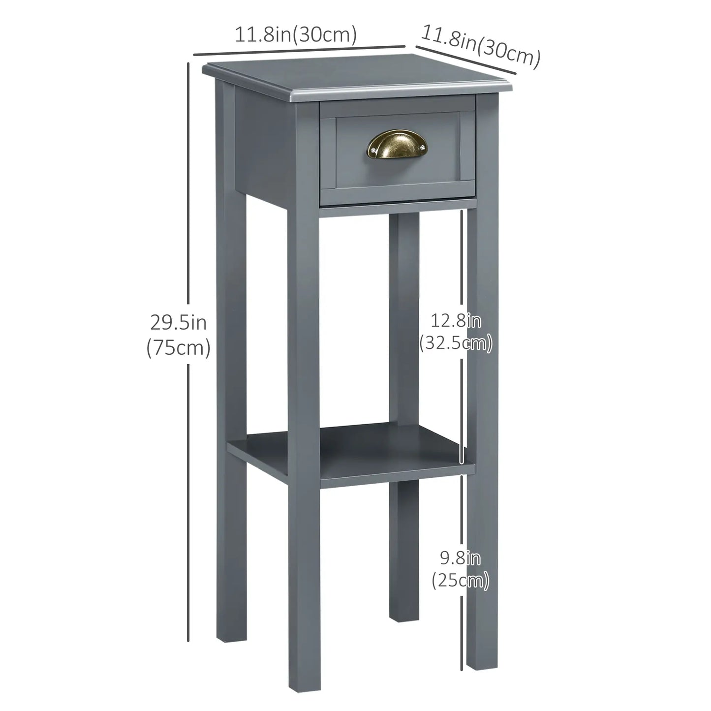 Narrow Side Table Set of 2, 2 Tier with Drawer, Shelf, Grey Side Tables at Gallery Canada
