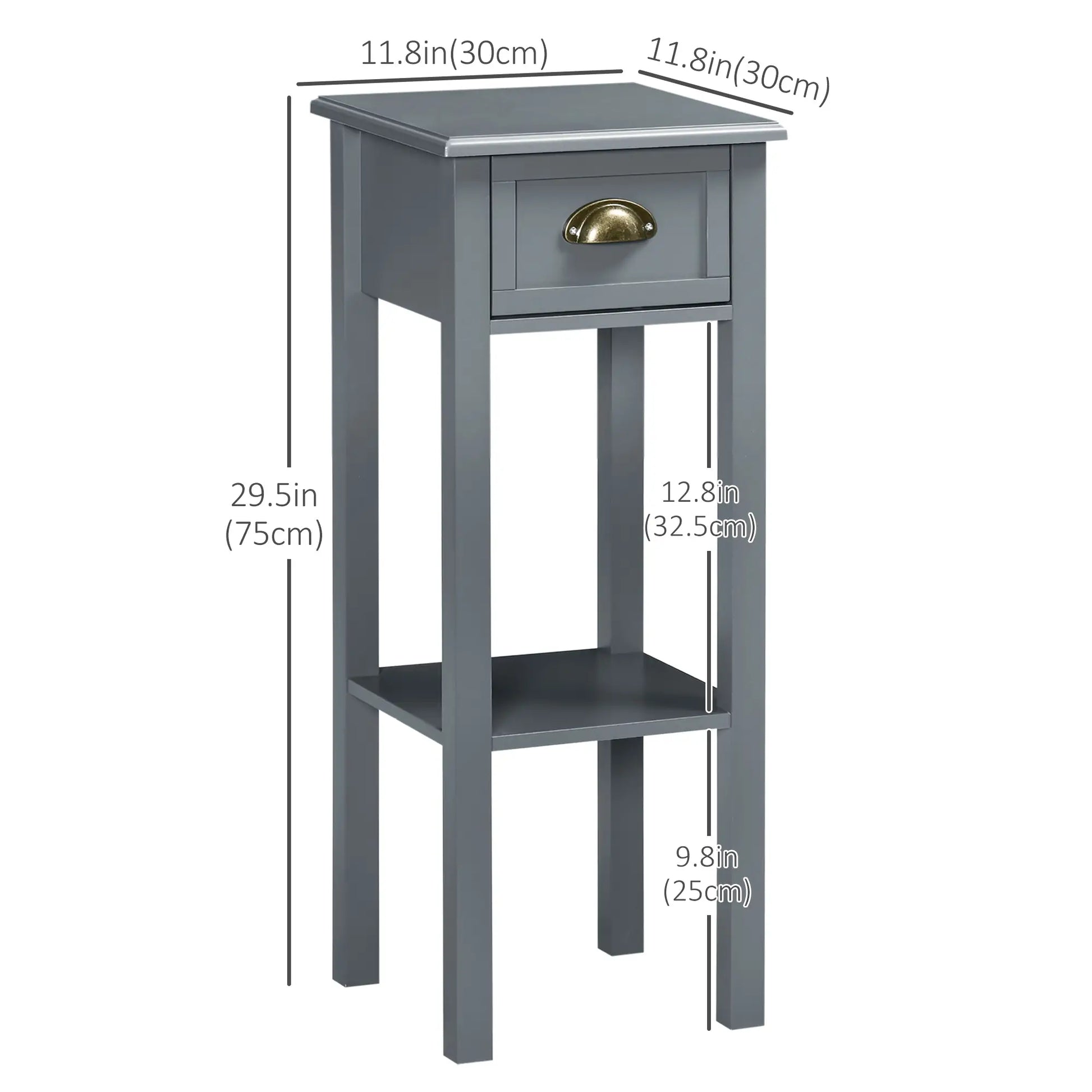 Narrow Side Table Set of 2, 2 Tier with Drawer, Shelf, Grey Side Tables at Gallery Canada