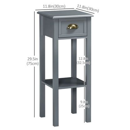 Narrow Side Table Set of 2, 2 Tier with Drawer, Shelf, Grey Side Tables at Gallery Canada