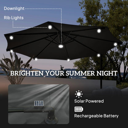 8.8FT Cantilever Patio Umbrella, Solar LED Lights, Crank Handle, Grey Offset Cantilever Umbrellas at Gallery Canada