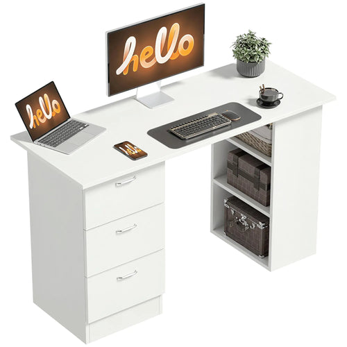 47 Inches Office Desk, 3-Tier Storage Shelves, Drawers, White