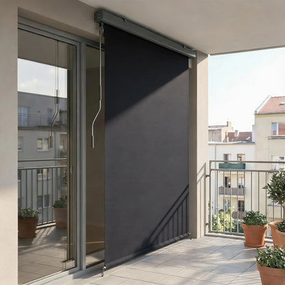 Cordless Roller Shade, UV Protection Waterproof, 98" L x 63" W, Dark Grey Side Awnings at Gallery Canada