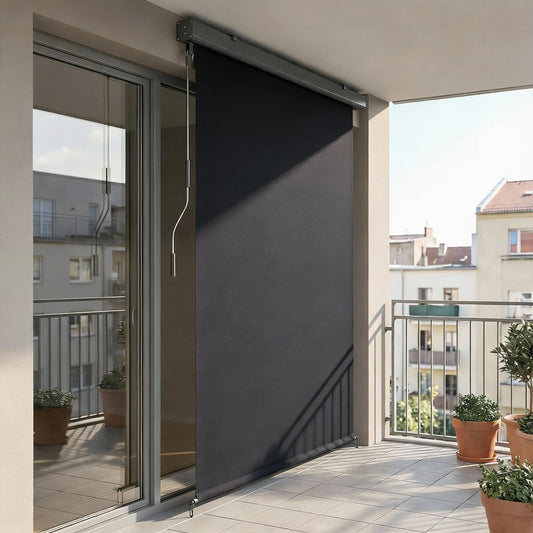 Cordless Roller Shade, UV Protection Waterproof, 98" L x 63" W, Dark Grey Side Awnings Dark Grey at Gallery Canada