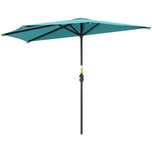 9.8ft Semi Round Patio Umbrella, Crank Handle, Top Vent, Light Blue