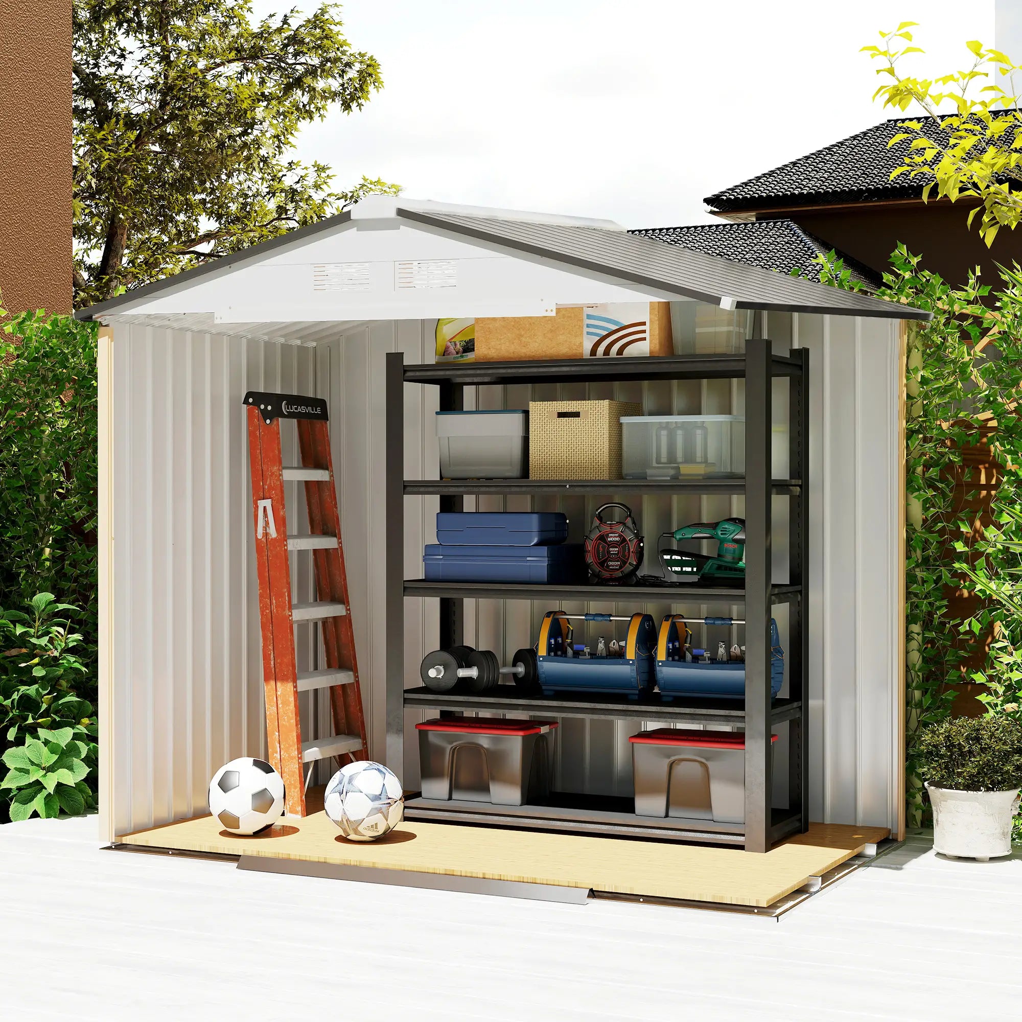 7' x 4' x 6' Garden Storage Shed, Metal Tool House, Silver Sheds at Gallery Canada