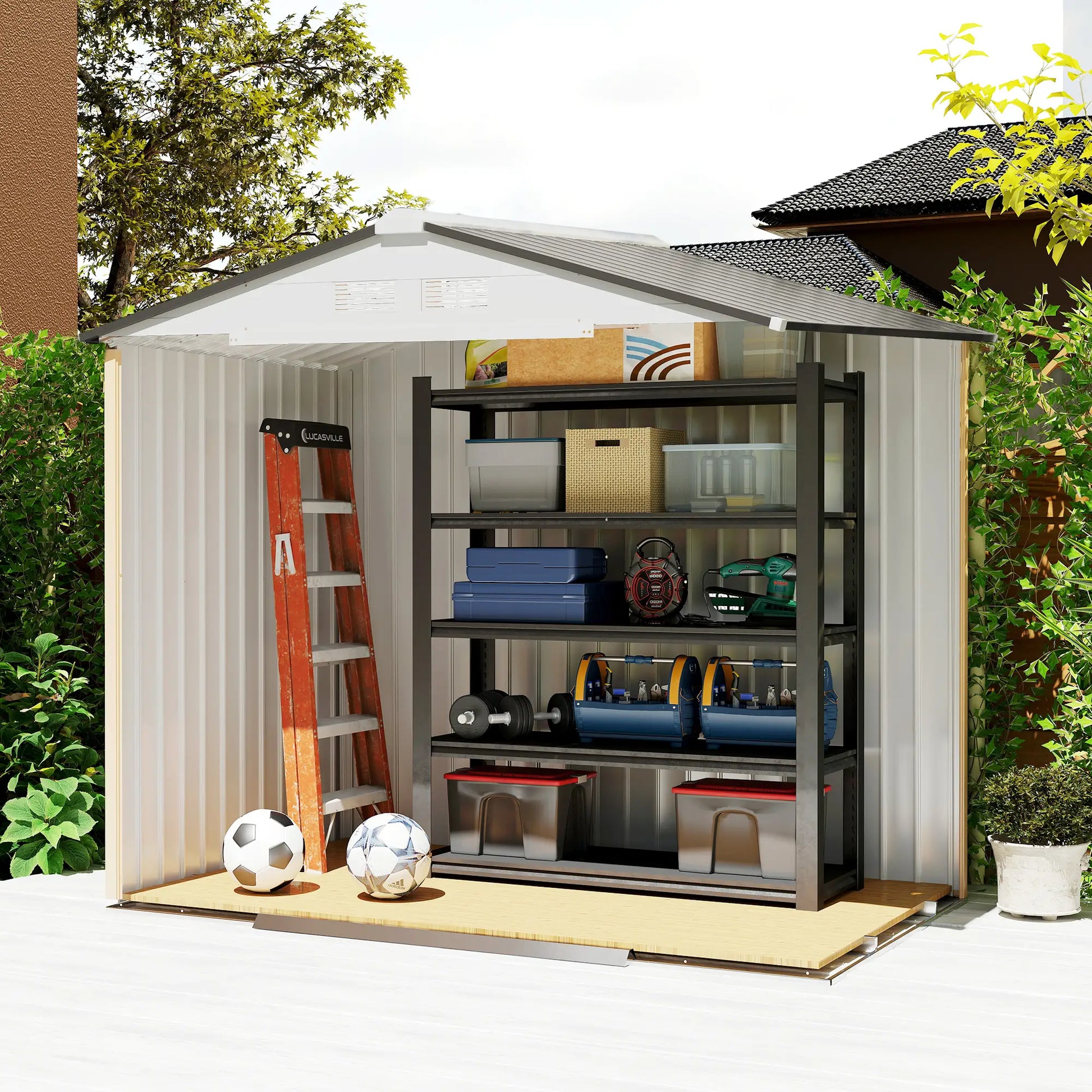 7' x 4' x 6' Garden Storage Shed, Metal Tool House, Silver Sheds at Gallery Canada
