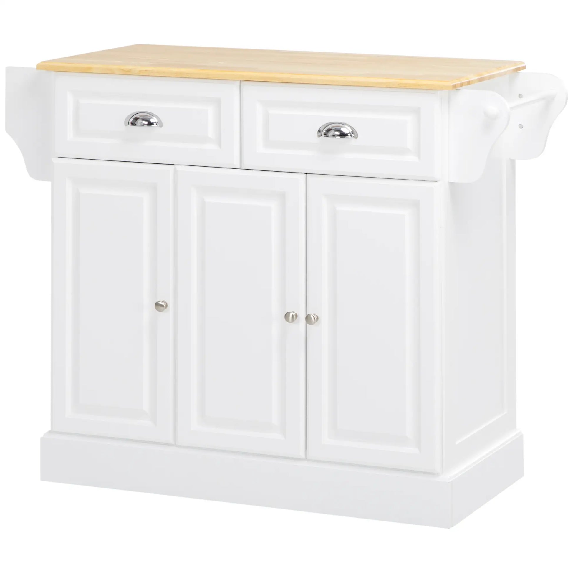 Kitchen Island With Storage, Rolling Cart, Rubber Wood Top, White Kitchen Islands & Kitchen Carts White at Gallery Canada