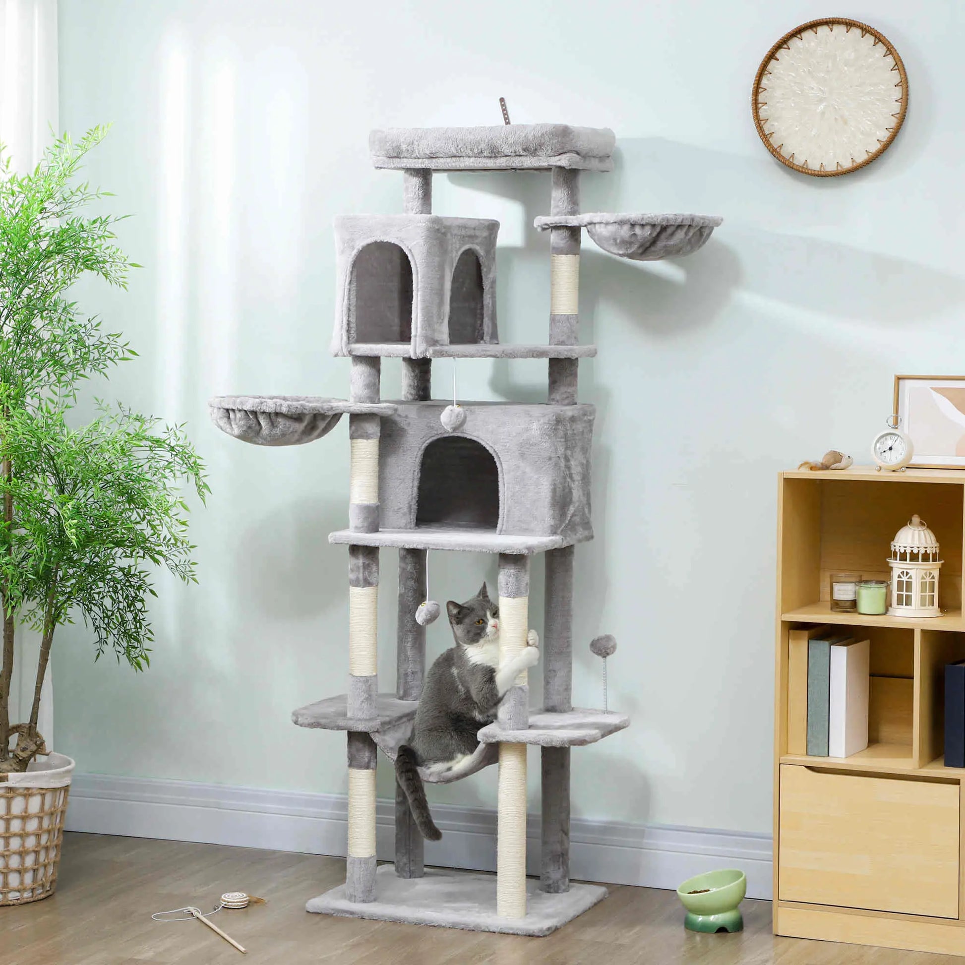 69" Cat Tree, Multi-Level Tower with 2 Condos, Plush Perch, Sisal Posts, Light Grey Cat Towers at Gallery Canada