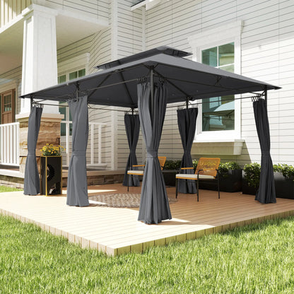 10' x 13' Double Roof Patio Gazebo, Outdoor Gazebo with Curtains, Grey Gazebos at Gallery Canada