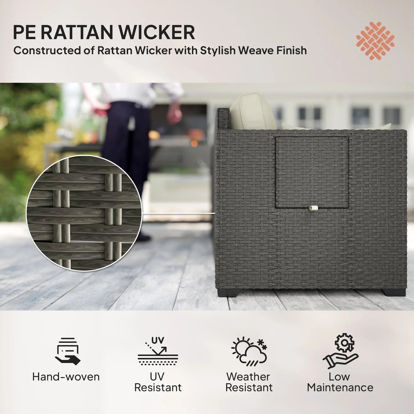 3 Seater Wicker Patio Sofa, 6" Thick Cushions, Cream White Patio Furniture Sets at Gallery Canada