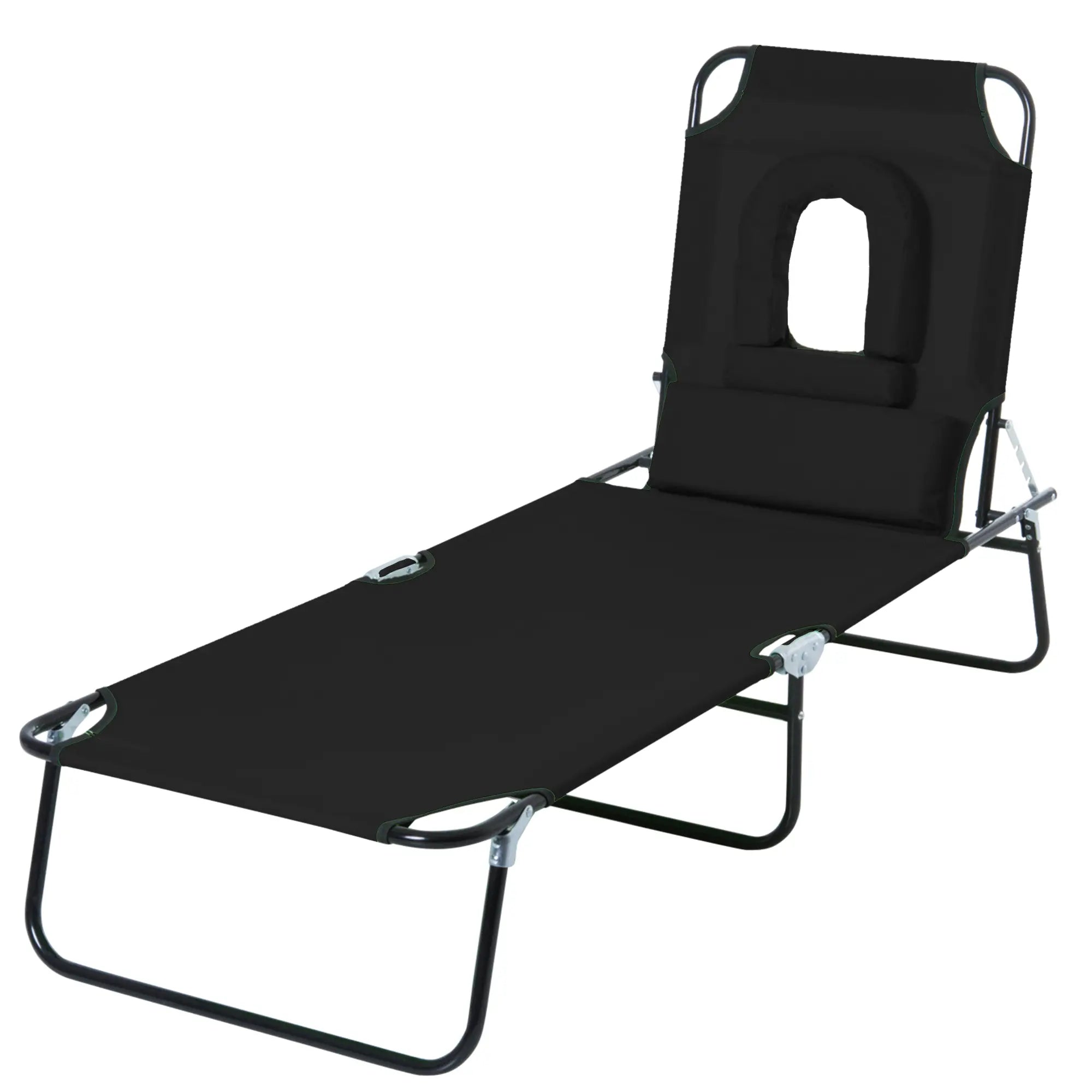 Adjustable Outdoor Lounge Chair, Folding Chaise with Face Hole, Black Lounger Chairs at Gallery Canada
