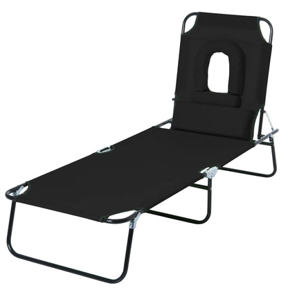 Adjustable Outdoor Lounge Chair, Folding Chaise with Face Hole, Black Lounger Chairs at Gallery Canada