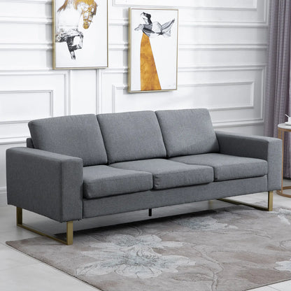 3 Seater Sofa, Linen Upholstered, Steel Leg, Wide Armrest, Grey 3-Seater Sofas at Gallery Canada