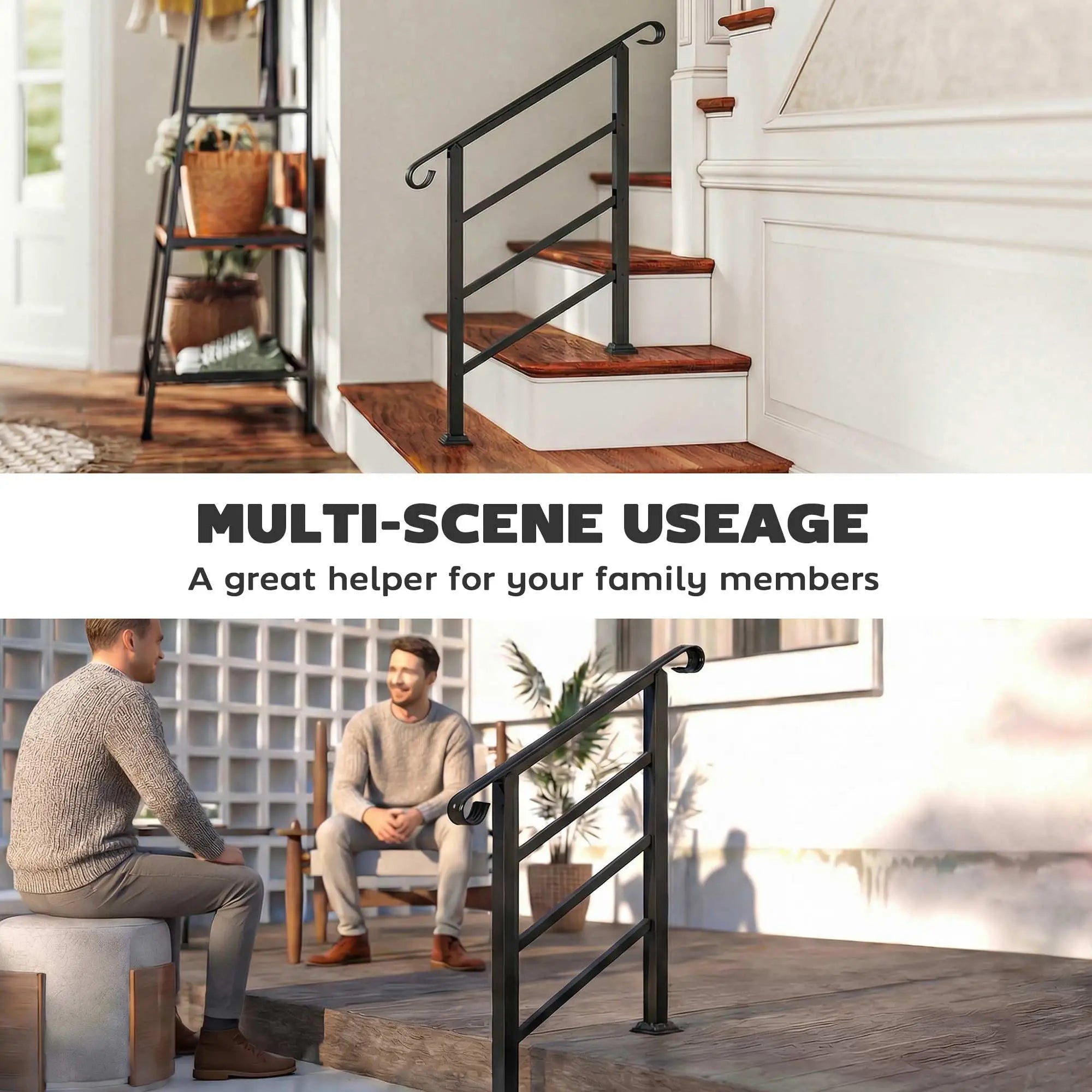 Adjustable Outdoor Stair Railing, 2 to 3 Steps, Black Garden Decor at Gallery Canada