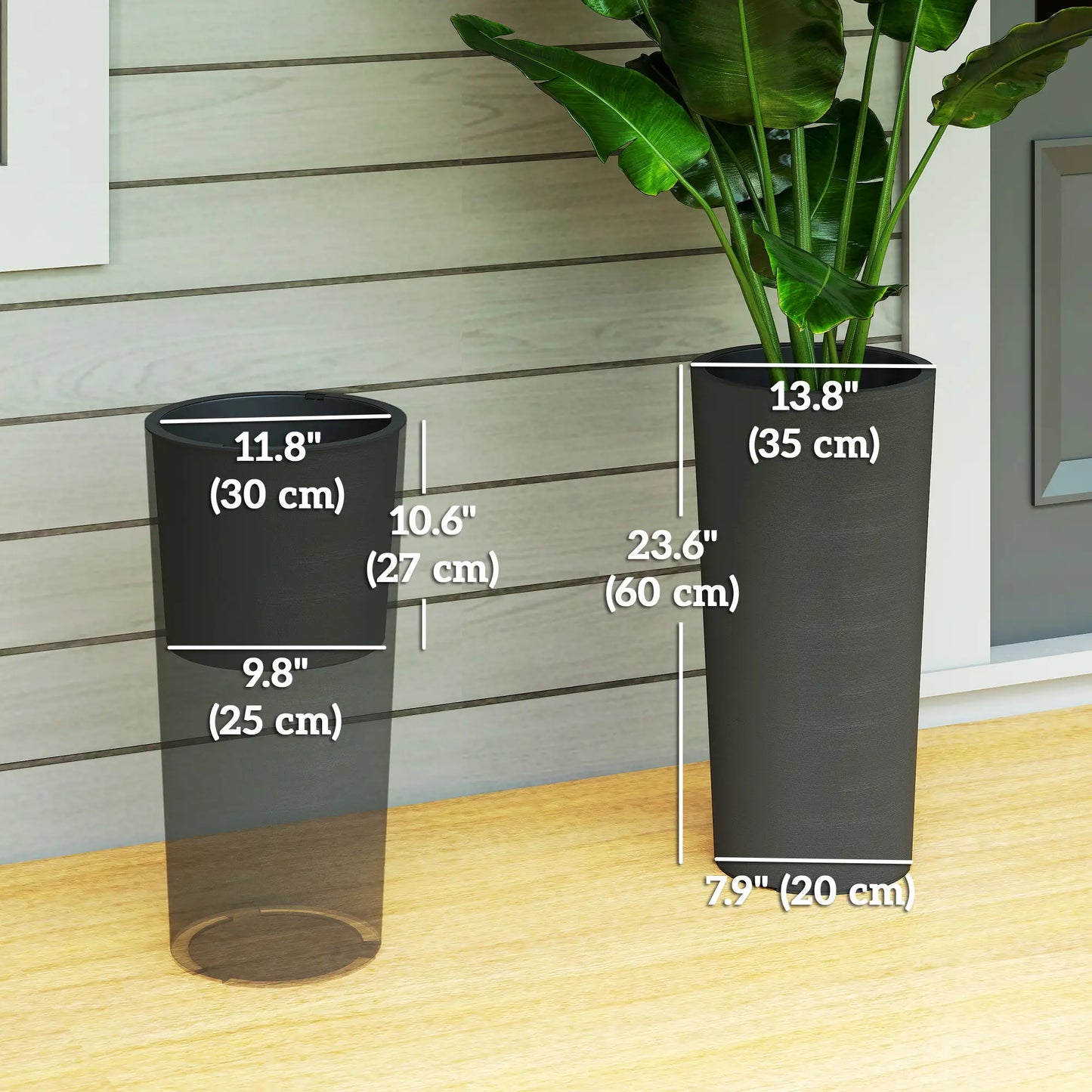 24" Tall Planters Set of 2, Plastic Flower Pots, Dark Gray Planter Set at Gallery Canada