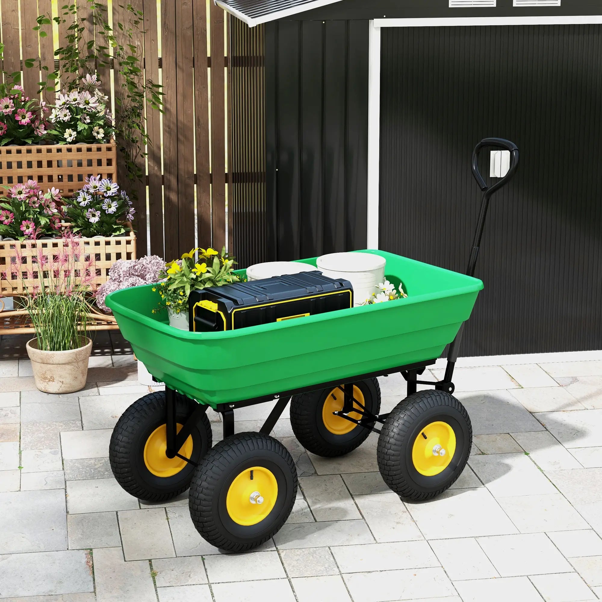 Heavy Duty Garden Dump Cart, 440lbs, Steel Frame, 10'' Pneumatic Tires, Green Folding Garden Carts at Gallery Canada