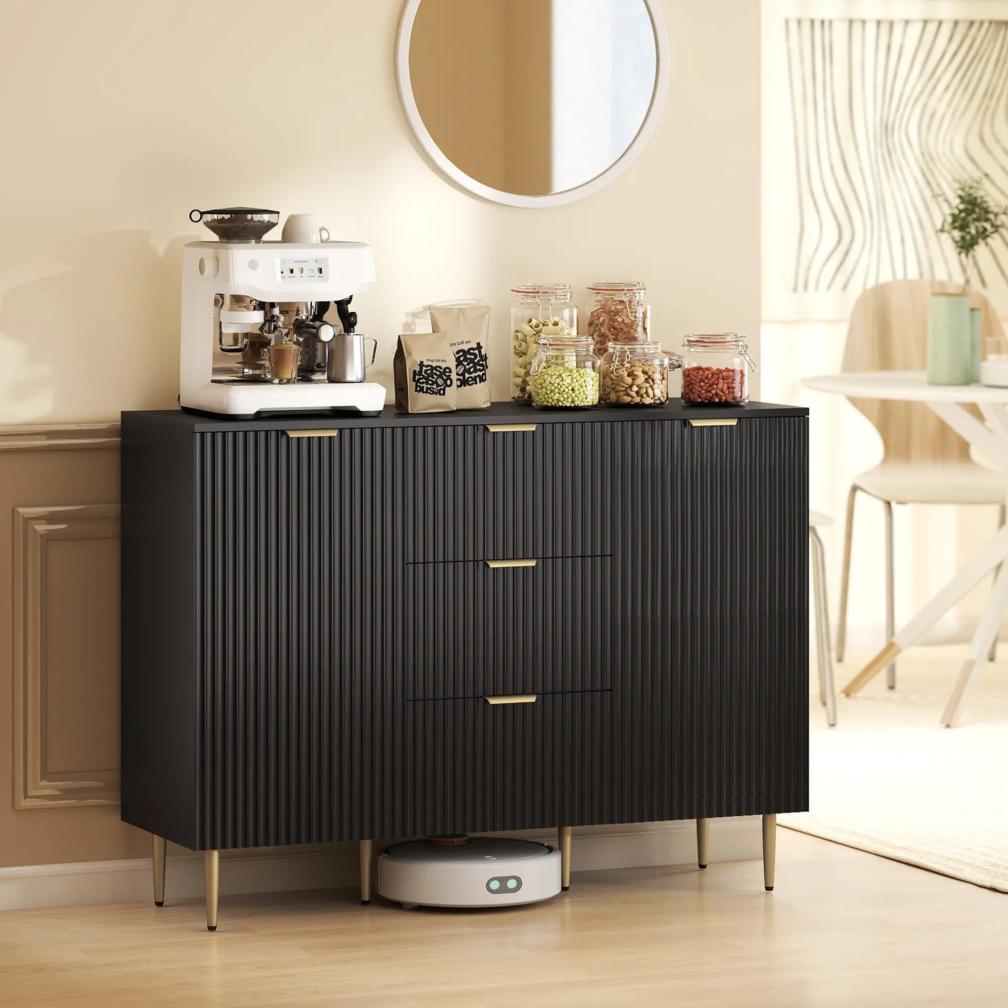 Modern Kitchen Storage Cabinet, 3 Drawers, Adjustable Shelves, Black Bar Cabinets at Gallery Canada