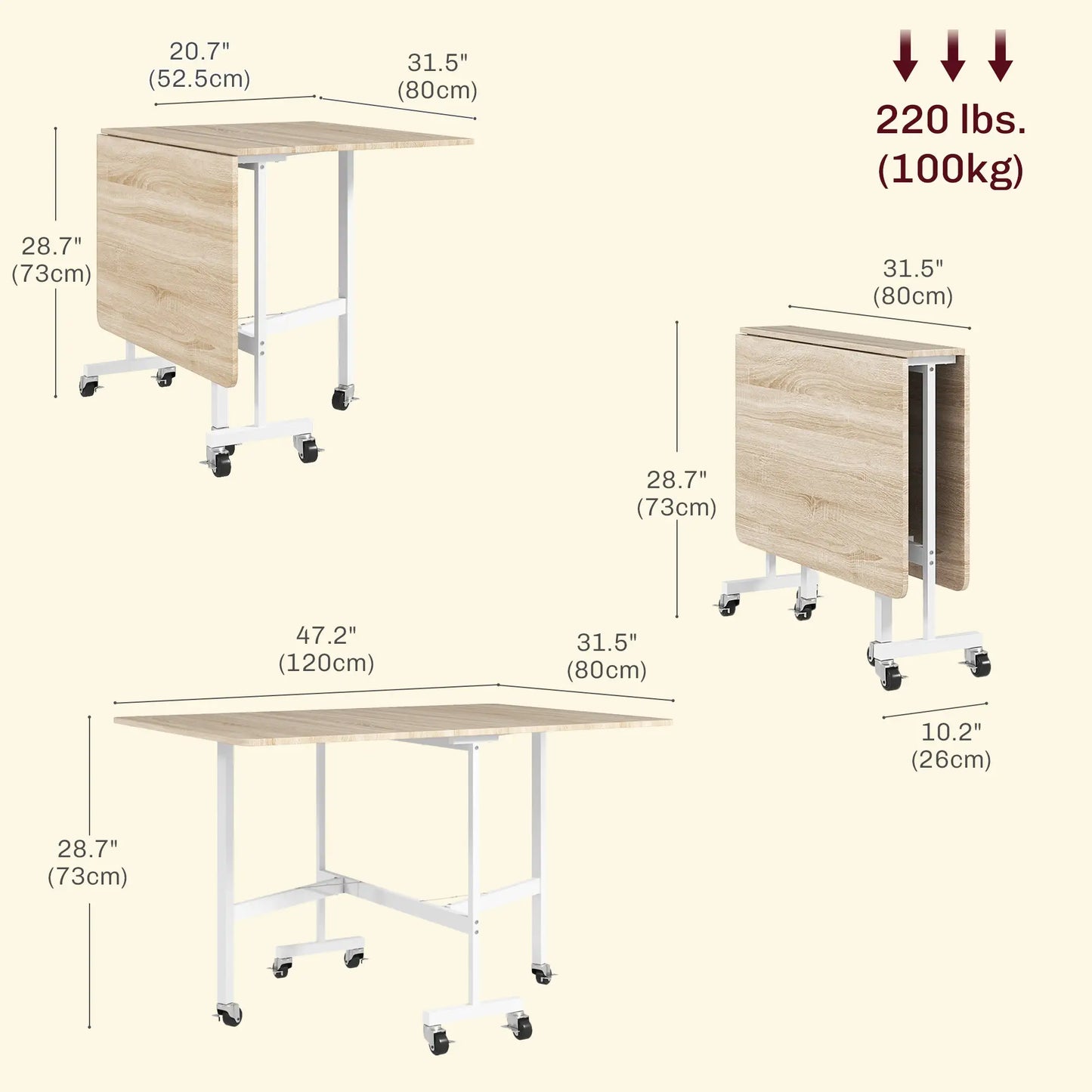 6-Seater Drop-Leaf Dining Table With Wheels, Oak