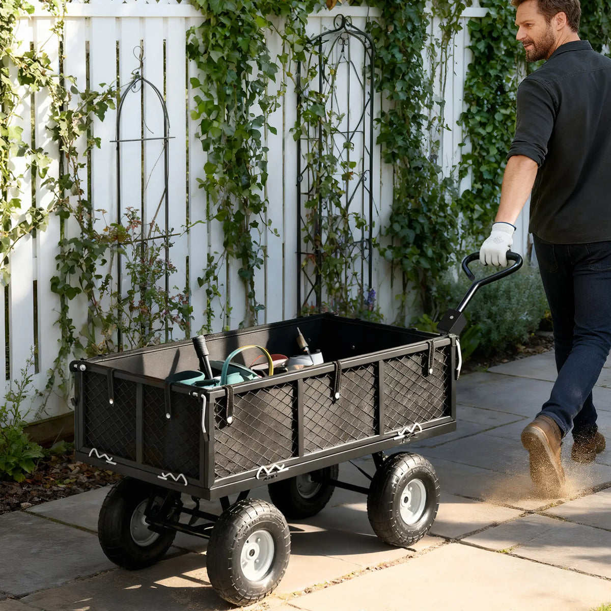 Steel Garden Cart, Utility Wagon, Removable Liner, Quick-Release Sides, 10" Wheels, 660lbs Capacity Folding Garden Carts at Gallery Canada