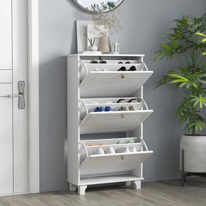 Narrow Shoe Storage, 3 Flip Drawers, Adjustable Shelves, Holds 12 Pairs, White Shoe Storage Cabinets & Racks at Gallery Canada
