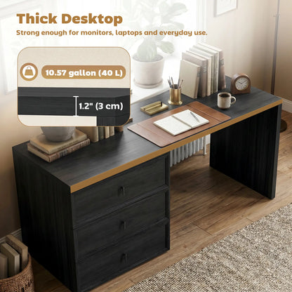 L-Shaped Computer Desk, 3 Drawers, Black Wood Grain, Black Computer Desks at Gallery Canada