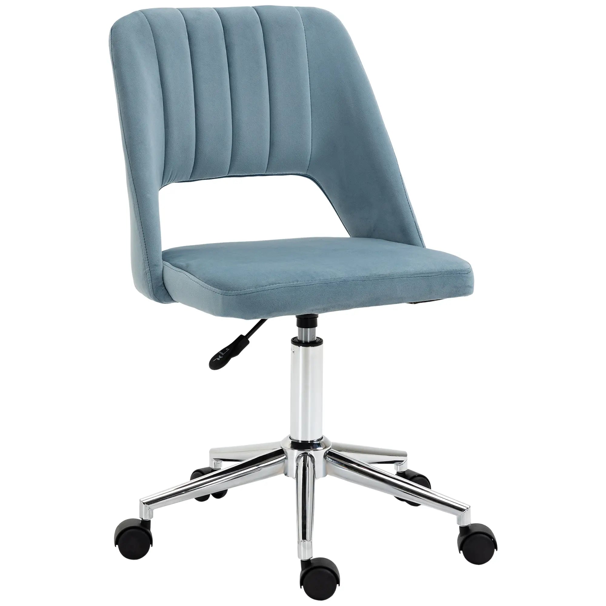 Mid Back Office Chair, Velvet Fabric, Swivel, Scallop Shape, Sky Blue Office Chairs at Gallery Canada